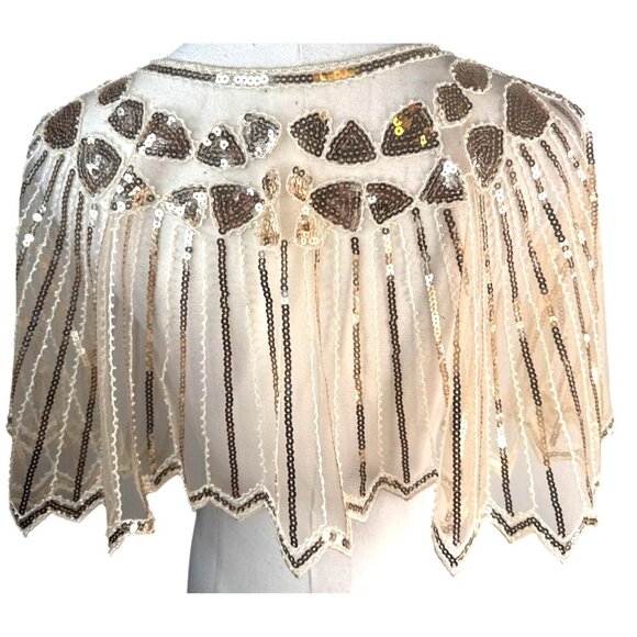 Vintage Style Sequined One Size Champagne Sheer Cape Shawl NWT - Picture 10 of 15